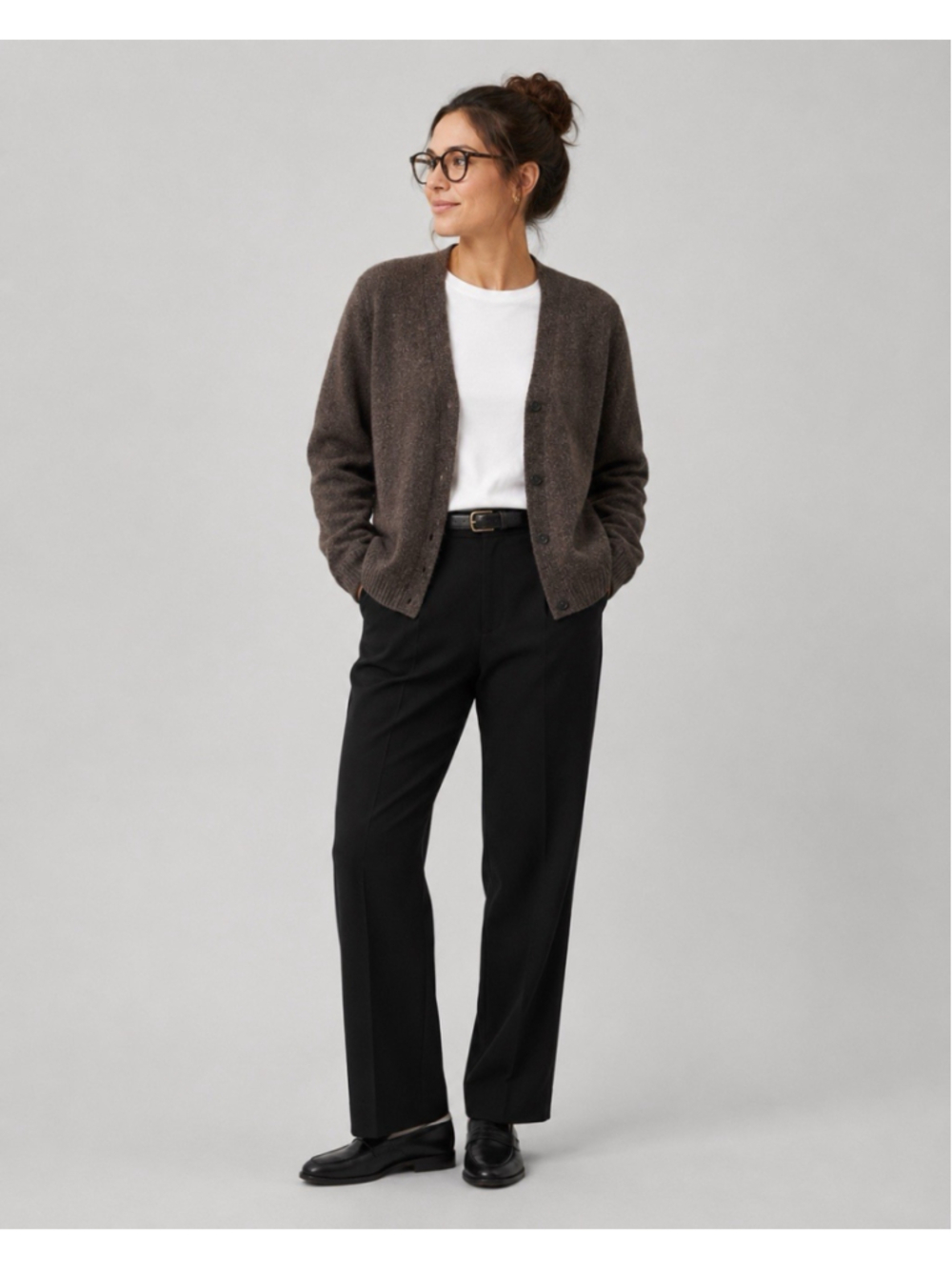Masscob Brown Merino Wool Cashmere Blend Button Cardigan Sweater S